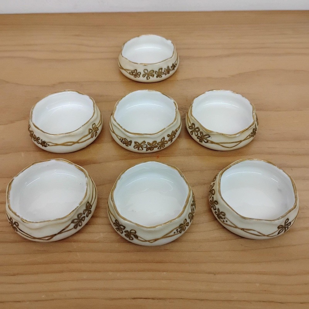 Antique GDA Limoges France Porcelain Salt Cellars Hand Painted 1905 Gold Floral